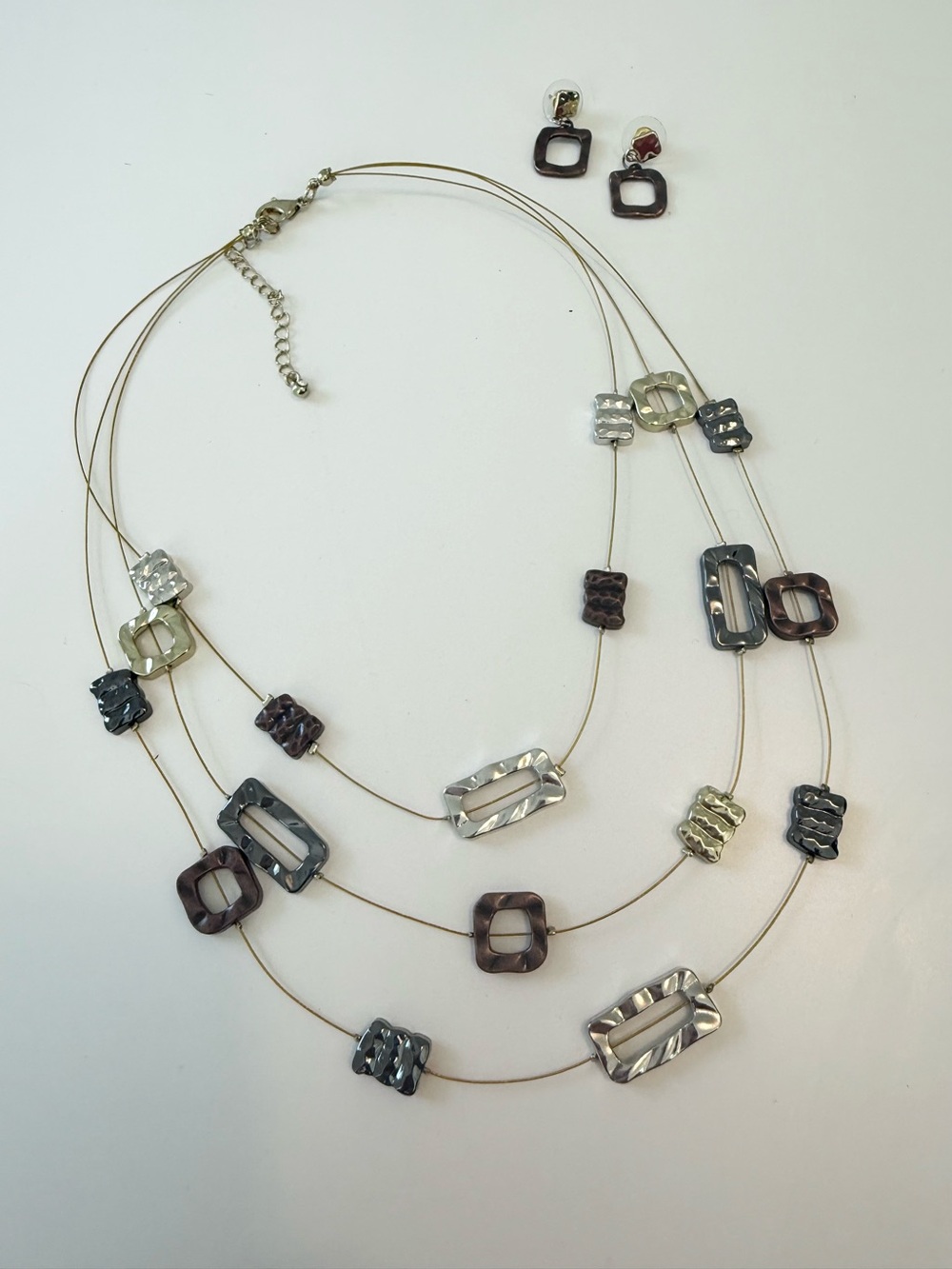 Multi-Color Layered Geometric Necklace and Earring Set